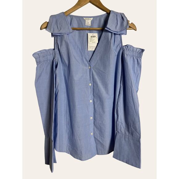Club Monaco French Blue Shiyah Button Up Cold Shoulder Top Size Small - Picture 4 of 9